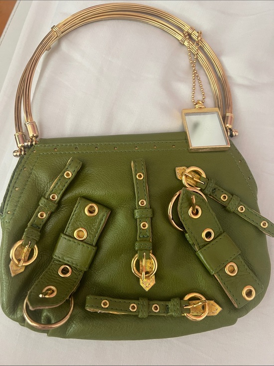 Mario Bologna Handbags - Olive Green Mini Leather Bag with Gold Accents